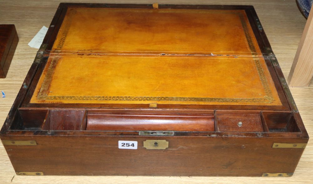 A brass bound mahogany writing slope, with leather inset, length 51cm